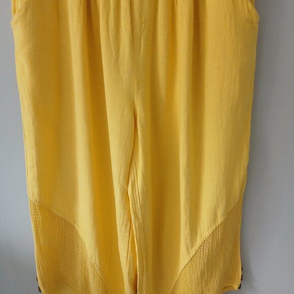 Rosidam Women's Size L-XL Pants Bohemian Linen Hippie Yellow Mesh Button Elastic - Picture 4 of 15